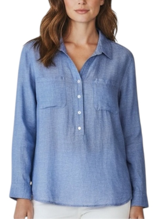 Talbots Tops - TALBOTS Linen Blend 3/4 Button Pullover Shirt in Blue Size 2X -- COASTAL VIBES!!